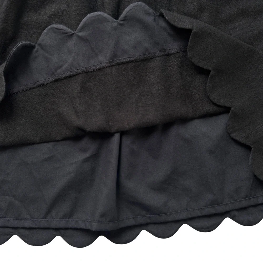 J Crew Linen Cotton Scalloped Hem Mini Skirt with Pockets - 10 - Black